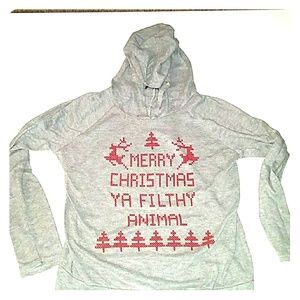 Screen printed gray holiday fitted hoodie